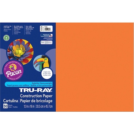 Tru-Ray Paper, Const, 12X18, Orng, 50Sh Pk PAC103034